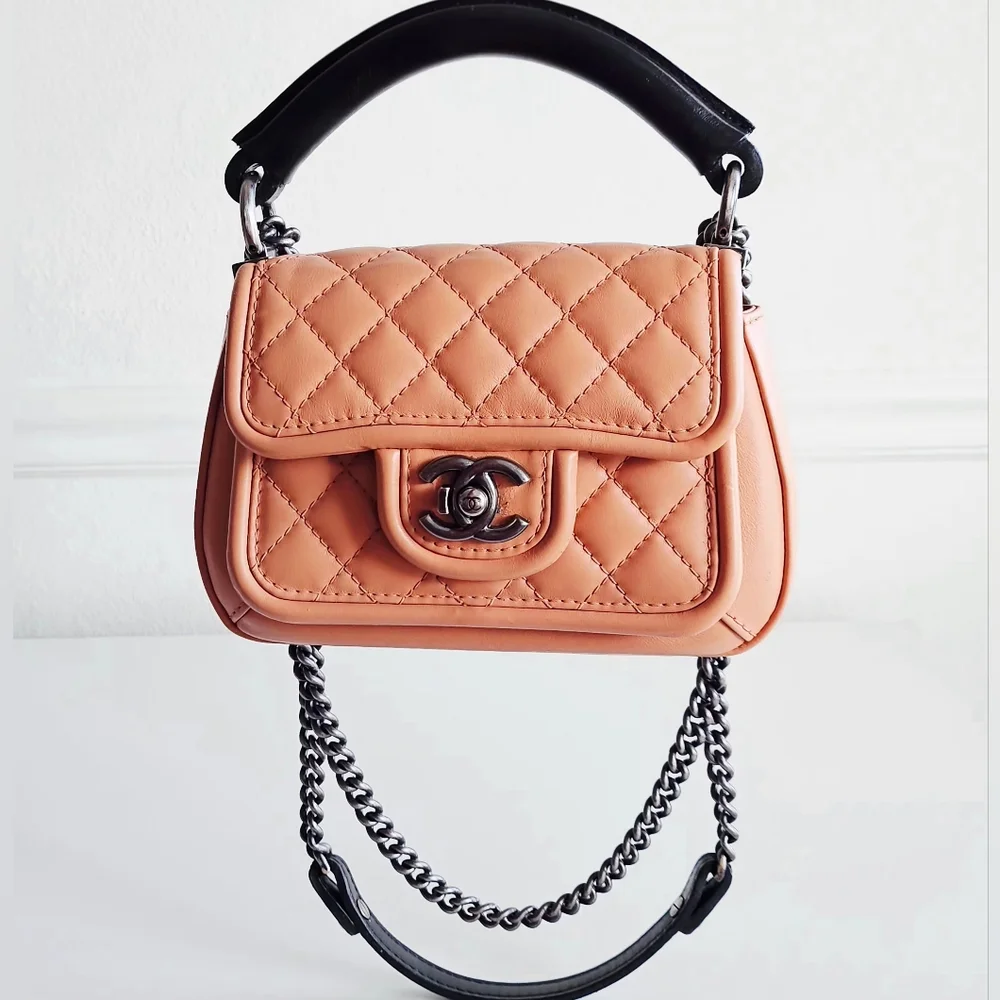 Chanel Peach Quilted Top Handle Flap Bag